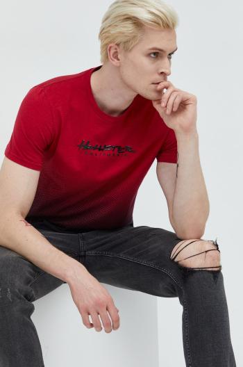 Bavlněné tričko Hollister Co. červená barva, s aplikací