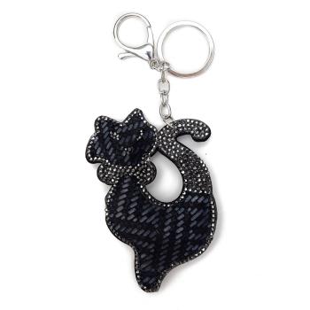 Černý přívěšek na klíče kočka s kamínky - 5.5*7 cm MLKCH0162
