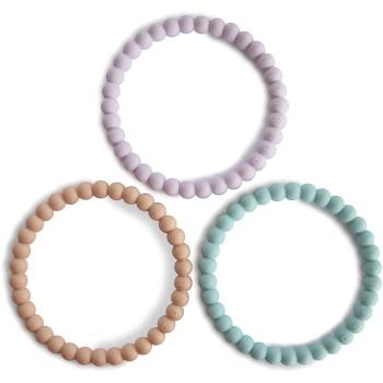 Mushie Pearl Teething Bracelet kousátko Lilac/Cyan/Soft Peach 3 ks