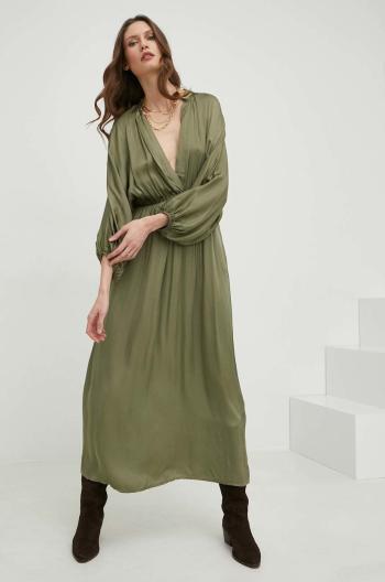 Šaty s hedvábím Answear Lab zelená barva, maxi, oversize