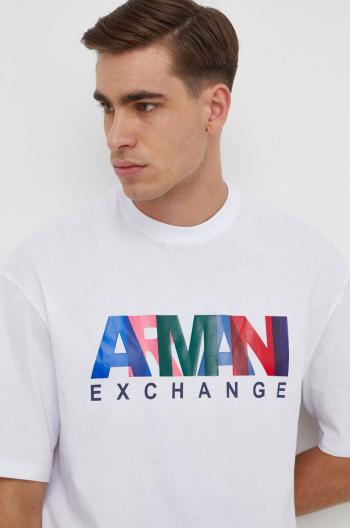 Bavlněné tričko Armani Exchange bílá barva, s potiskem, 3DZTKA ZJH4Z