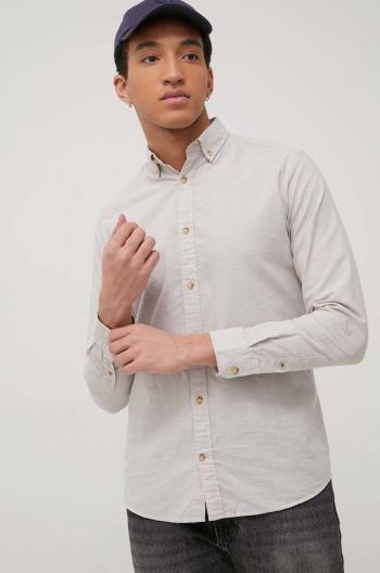 Košile ze směsi lnu Jack & Jones pánská, béžová barva, slim, s límečkem button-down