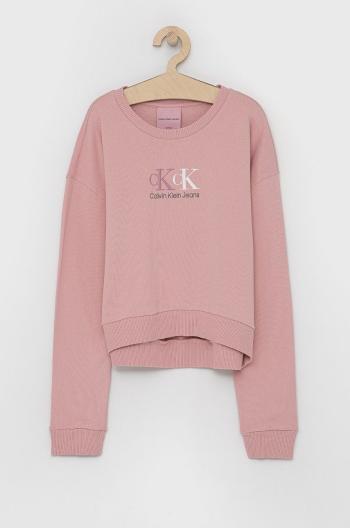 Dětská bavlněná mikina Calvin Klein Jeans růžová barva, s aplikací