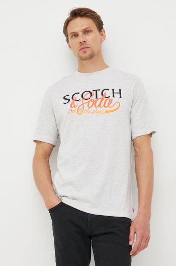 Bavlněné tričko Scotch & Soda šedá barva, s potiskem