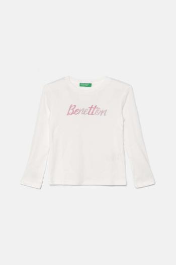 Dětské bavlněné tričko s dlouhým rukávem United Colors of Benetton bílá barva, 3I9WG10F7