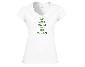 Dámské tričko V-výstřih Keep calm and Go Vegan