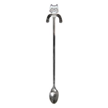 Úzká dlouhá lžička s kočičkou - stříbrná - 3*20 cm 64451ZI