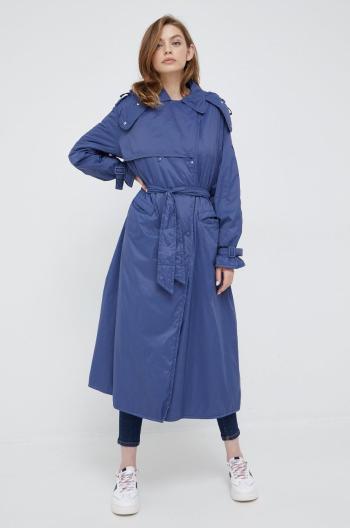 Kabát Emporio Armani dámský, tmavomodrá barva, přechodný, dvouřadový
