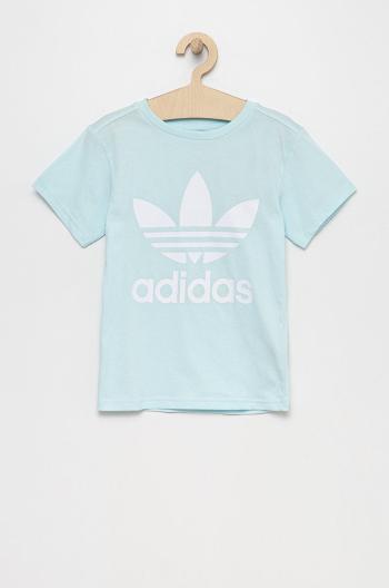 Dětské bavlněné tričko adidas Originals HS8864 tyrkysová barva, s potiskem