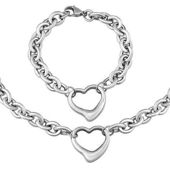 Silvego set náramku a náhrdelníku HEART z chirurgické oceli KMM87193