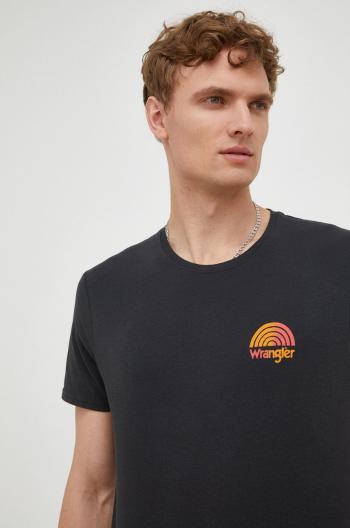 Bavlněné tričko Wrangler černá barva, s potiskem