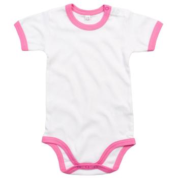 Babybugz Dvoubarevné dětské body s krátkým rukávem - Bílá / bubble gum růžová | 3-6 měsíců