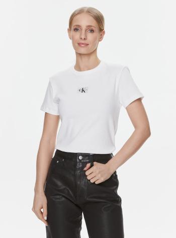 Calvin Klein dámské bílé žebrované tričko - M (YAF)