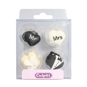 Culpitt Cukrové zdobení svatební Mr. & Mrs. 12 ks