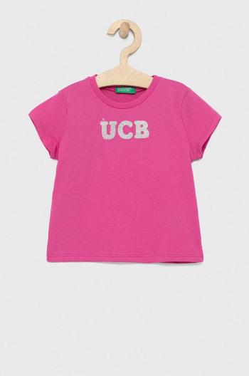 Dětské bavlněné tričko United Colors of Benetton fialová barva