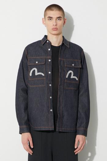 Džínová košile Evisu Cloud Element Seagull pánská, tmavomodrá barva, regular, s klasickým límcem, 2EAHTM3SL7031XXCT