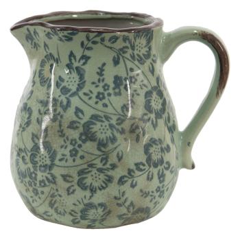 Zelený dekorační džbán s modrými květy Minty - 20*16*20 cm 6CE1390L