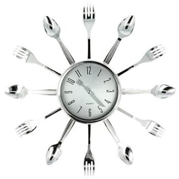 ISO 7962 Kuchyňské nástěnné hodiny s příbory stříbrná (6776)