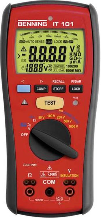 Tester izolací Benning IT 101, 50/100/250/500/1000 V, 0 - 20 GΩ, CAT IV 600 V, Kalibrováno dle (DAkkS)