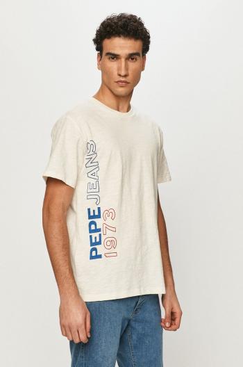 Tričko Pepe Jeans krémová barva, s potiskem