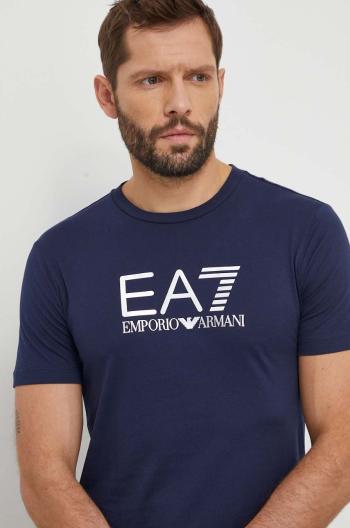 Bavlněné tričko EA7 Emporio Armani tmavomodrá barva, s aplikací