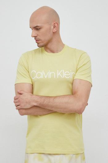 Bavlněné tričko Calvin Klein Žlutá barva, s potiskem