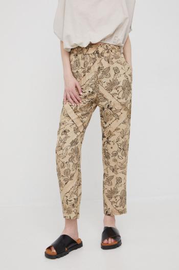 Kalhoty Sisley dámské, béžová barva, jednoduché, high waist
