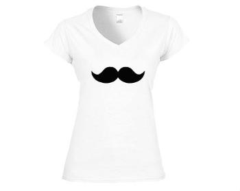 Dámské tričko V-výstřih moustache