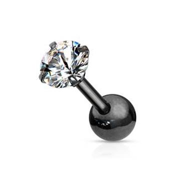 Šperky4U Černý cartilage piercing do ucha, čirý kámen - CP1046-04