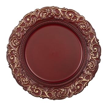Cihlově červeno zlatý dekorativní plastový talíř - Ø 33*2 cm 64803BU