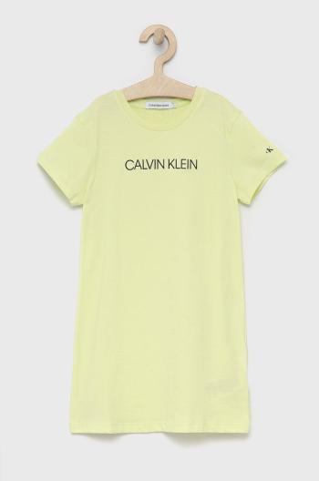 Dětské bavlněné šaty Calvin Klein Jeans zelená barva, midi, jednoduchý