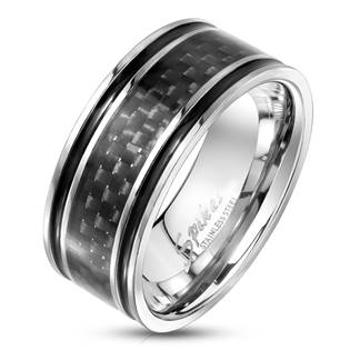 Šperky4U Pánský ocelový prsten s karbonem - velikost 70 - OPR0118-70