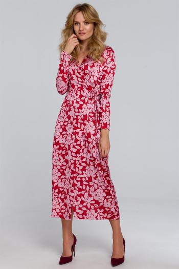 Červeno-růžové květované zavinovací šaty K083