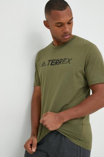 Bavlněné tričko adidas TERREX zelená barva, s potiskem