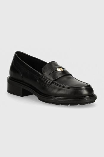 Kožené mokasíny Tommy Hilfiger TH PENNY LOAFER dámské, černá barva, na platformě, FW0FW08029