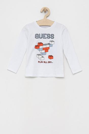Dětská bavlněná košile s dlouhým rukávem Guess bílá barva, s potiskem