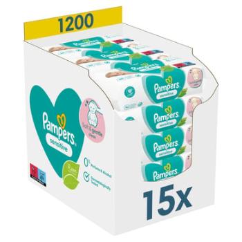 Pampers Sensitive Vlhčené ubrousky 15 balení = 1200 vlhčených ubrousků