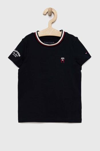 Dětské bavlněné tričko Tommy Hilfiger tmavomodrá barva, s aplikací