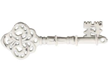 Krémový antik nástěnný věšák ve tvaru klíče se 3-mi háčky - 19*4*6,5 cm 64575-19