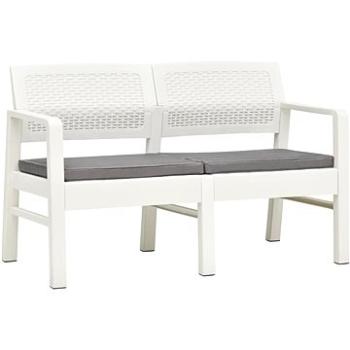 2místná zahradní lavice s poduškami 120 cm plast bílá (48821)