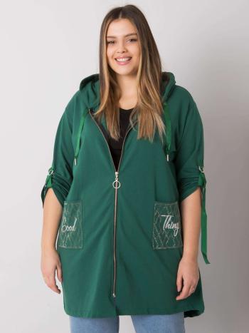 TMAVĚ ZELENÁ DÁMSKÁ MIKINA NA ZIP S KAPSAMI RV-BL-6795.84-DARK GREEN Velikost: ONE SIZE