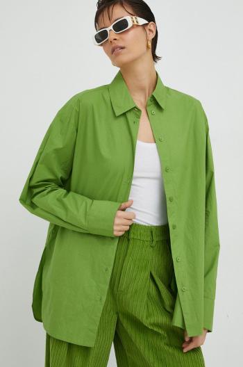 Bavlněné tričko Gestuz IsolGZ zelená barva, relaxed, s klasickým límcem