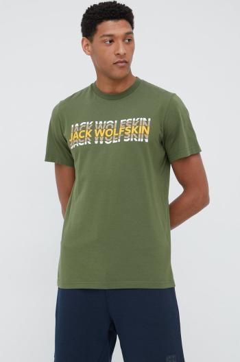 Bavlněné tričko Jack Wolfskin zelená barva, s potiskem
