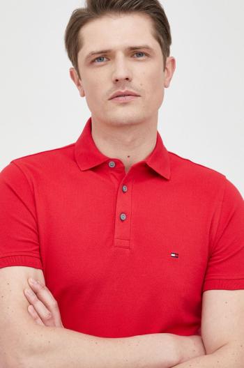 Bavlněné polo tričko Tommy Hilfiger červená barva, hladký