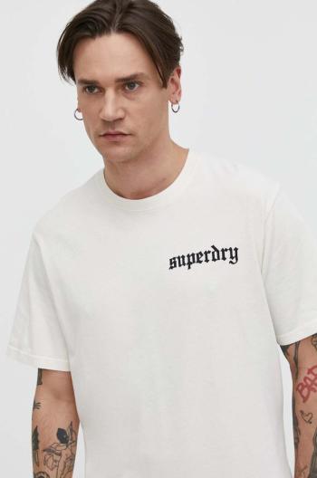 Bavlněné tričko Superdry béžová barva, s potiskem