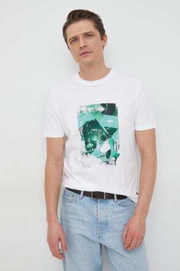 Bavlněné tričko BOSS BOSS ORANGE bílá barva, s potiskem