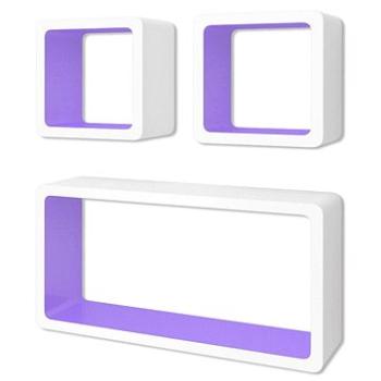 3 bílo-fialové plovoucí MDF police \ kostky na knihy\DVD