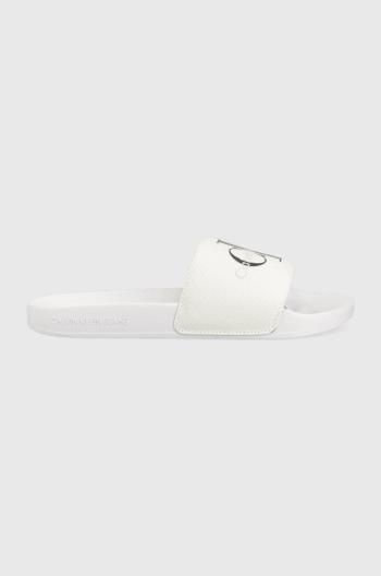 Pantofle Calvin Klein Jeans SLIDE MONOGRAM CO dámské, bílá barva, YW0YW00103