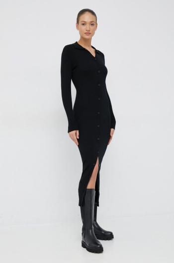 Šaty z vlněné směsi Calvin Klein černá barva, maxi
