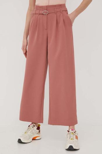 Kalhoty Only dámské, růžová barva, široké, high waist